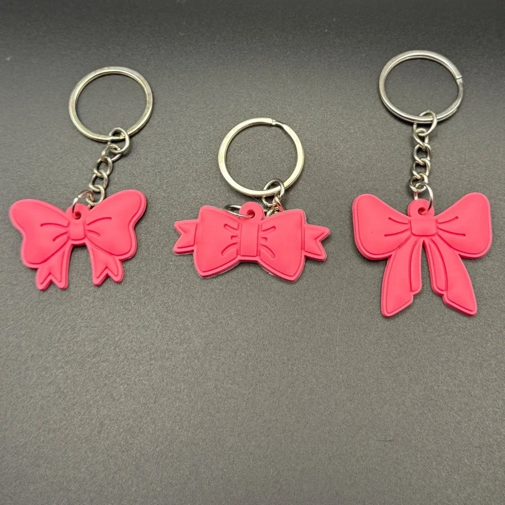 Set of 3 Pink Bow Keychains Charms Bag Purse Accessory‎ Cute Kawaii